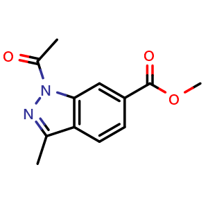 Chemical structure of methyl 1-acetyl-3-methyl-1H-indazole-6-carboxylate , CAS 2368870-45-3, AChemBlock X216311