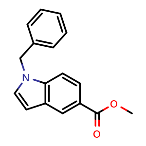 Chemical structure of methyl 1-benzyl-1H-indole-5-carboxylate , CAS 192997-32-3, AChemBlock X216314
