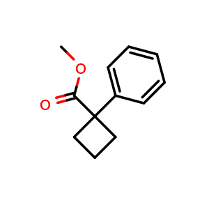 Chemical structure of methyl 1-phenylcyclobutanecarboxylate , CAS 58469-03-7, AChemBlock X216325