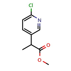 Chemical structure of methyl 2-(6-chloropyridin-3-yl)propanoate , CAS 717106-72-4, AChemBlock X216341