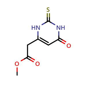 Chemical structure of methyl 2-(6-oxo-2-sulfanylidene-1,2,3,6-tetrahydropyrimidin-4-yl)acetate , CAS 868238-05-5, AChemBlock X216342