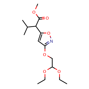 Chemical structure of methyl 2-[3-(2,2-diethoxyethoxy)isoxazol-5-yl]-3-methyl-butanoate , CAS 2378051-49-9, AChemBlock X216354
