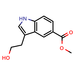 Chemical structure of methyl 3-(2-hydroxyethyl)-1H-indole-5-carboxylate , CAS 1135272-67-1, AChemBlock X216390