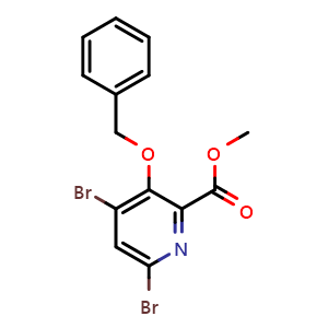 Chemical structure of methyl 3-(benzyloxy)-4,6-dibromopyridine-2-carboxylate , CAS 321596-56-9, AChemBlock X216395