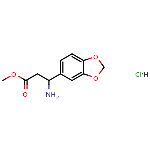 Chemical structure of methyl 3-amino-3-(1,3-benzodioxol-5-yl)propanoate hydrochloride , CAS 1177093-05-8, AChemBlock X216407