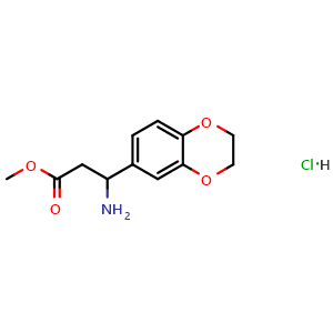 Chemical structure of methyl 3-amino-3-(2,3-dihydrobenzo[b][1,4]dioxin-6-yl)propanoate hydrochloride , CAS 2828439-94-5, AChemBlock X216408