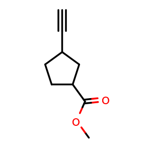 Chemical structure of methyl 3-ethynylcyclopentane-1-carboxylate , CAS 2102410-05-7, AChemBlock X216423