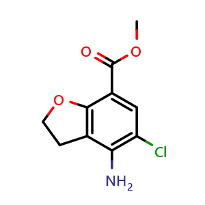 Chemical structure of methyl 4-amino-5-chloro-2,3-dihydro-1-benzofuran-7-carboxylate , CAS 182808-04-4, AChemBlock X216441