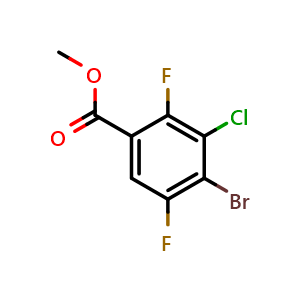 Chemical structure of methyl 4-bromo-3-chloro-2,5-difluoro-benzoate , CAS 2649788-90-7, AChemBlock X216443