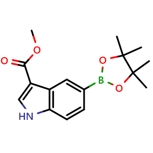 Chemical structure of methyl 5-(4,4,5,5-tetramethyl-1,3,2-dioxaborolan-2-yl)-1H-indole-3-carboxylate , CAS 1100052-63-8, AChemBlock X216457