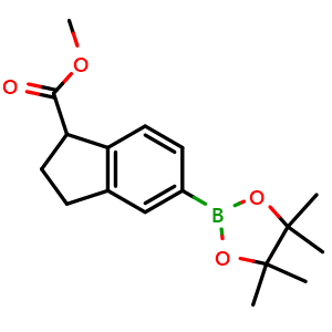 Chemical structure of Methyl 5-(4,4,5,5-tetramethyl-1,3,2-dioxaborolan-2-yl)-2,3-dihydro-1H-indene-1-carboxylate , CAS 1423700-47-3, AChemBlock X216458