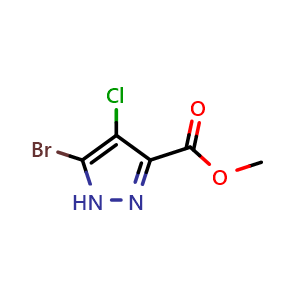 Chemical structure of Methyl 5-bromo-4-chloro-1H-pyrazole-3-carboxylate , CAS 1934275-37-2, AChemBlock X216474