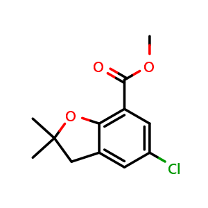 Chemical structure of methyl 5-chloro-2,2-dimethyl-2,3-dihydrobenzofuran-7-carboxylate , CAS 1234844-87-1, AChemBlock X216478