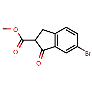 Chemical structure of methyl 6-bromo-1-oxo-2,3-dihydro-1H-indene-2-carboxylate , CAS 1186048-01-0, AChemBlock X216496