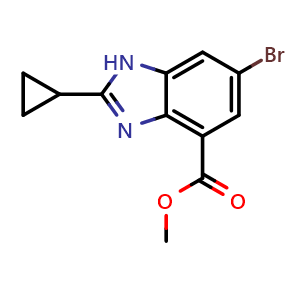 Chemical structure of methyl 6-bromo-2-cyclopropyl-1h-benzo[d]imidazole-4-carboxylate , CAS 1637774-71-0, AChemBlock X216497