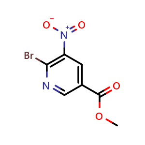 Chemical structure of methyl 6-bromo-5-nitropyridine-3-carboxylate , CAS 1211519-89-9, AChemBlock X216502