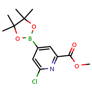 Chemical structure of methyl 6-chloro-4-(4,4,5,5-tetramethyl-1,3,2-dioxaborolan-2-yl)pyridine-2-carboxylate , CAS 2223030-97-3, AChemBlock X216505