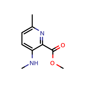 Chemical structure of methyl 6-methyl-3-(methylamino)pyridine-2-carboxylate , CAS 1256837-36-1, AChemBlock X216511