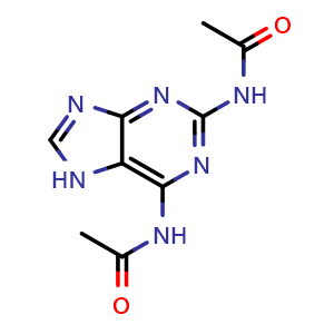 Chemical structure of N-(2-acetamido-7H-purin-6-yl)acetamide , CAS 34097-37-5, AChemBlock X216541