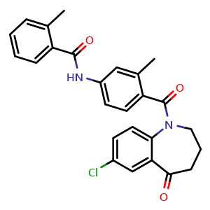 Chemical structure of n-(4-(7-chloro-5-oxo-2,3,4,5-tetrahydro-1h-benzo[b]azepine-1-carbonyl)-3-methylphenyl)-2-methylbenzamide , CAS 137973-76-3, AChemBlock X216554
