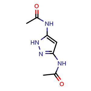 Chemical structure of N-(5-acetamido-1H-pyrazol-3-yl)acetamide , CAS 62679-00-9, AChemBlock X216561