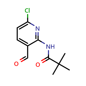 Chemical structure of N-(6-chloro-3-formyl-2-pyridyl)-2,2-dimethyl-propanamide , CAS 127446-34-8, AChemBlock X216568