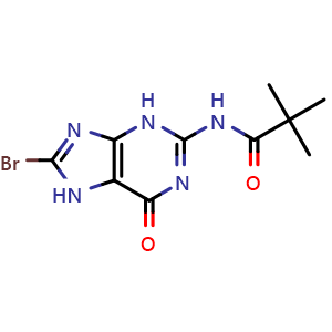 Chemical structure of N-(8-bromo-6-oxo-6,7-dihydro-3H-purin-2-yl)-2,2-dimethylpropanamide , CAS 136675-83-7, AChemBlock X216569