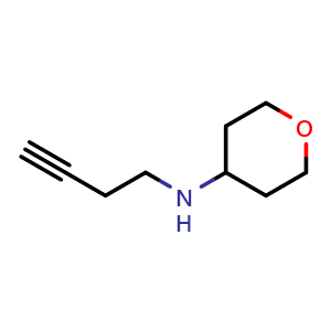 Chemical structure of N-(but-3-yn-1-yl)tetrahydro-2H-pyran-4-amine , CAS 1341439-20-0, AChemBlock X216572