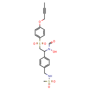 Chemical structure of n-{2-[4-(but-2-yn-1-yloxy)benzenesulfonyl]-1-[4-(methanesulfonamidomethyl)phenyl]ethyl}-n-hydroxyformamide , CAS 1365803-52-6, AChemBlock X216603