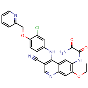 Chemical structure of n1-(4-((3-chloro-4-(pyridin-2-ylmethoxy)phenyl)amino)-3-cyano-7-ethoxyquinolin-6-yl)oxalamide , CAS 1144516-14-2, AChemBlock X216605