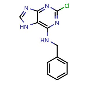 Chemical structure of N-benzyl-2-chloro-7H-purin-6-amine , CAS 39639-47-9, AChemBlock X216622