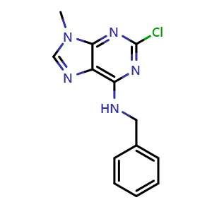Chemical structure of N-benzyl-2-chloro-9-methyl-9H-purin-6-amine , CAS 101622-53-1, AChemBlock X216623