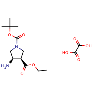 Chemical structure of O1-tert-butyl O3-ethyl (3R,4R)-4-aminopyrrolidine-1,3-dicarboxylate;oxalic acid , CAS 2922439-55-0, AChemBlock X216668