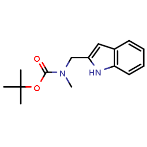 Chemical structure of tert-butyl ((1H-indol-2-yl)methyl)(methyl)carbamate , AChemBlock X216705