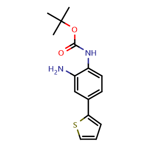Chemical structure of tert-butyl (2-amino-4-(thiophen-2-yl)phenyl)carbamate , CAS 335255-43-1, AChemBlock X216722