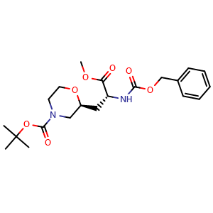Chemical structure of tert-butyl (2S)-2-[(2R)-2-(benzyloxycarbonylamino)-3-methoxy-3-oxo-propyl]morpholine-4-carboxylate , CAS 2940874-17-7, AChemBlock X216731