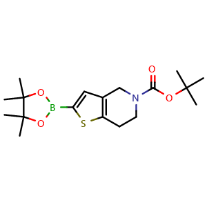 Chemical structure of tert-butyl 2-(4,4,5,5-tetramethyl-1,3,2-dioxaborolan-2-yl)-4H,5H,6H,7H-thieno[3,2-c]pyridine-5-carboxylate , CAS 2246556-84-1, AChemBlock X216776
