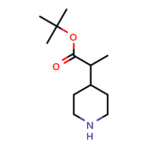 Chemical structure of tert-butyl 2-(piperidin-4-yl)propanoate , CAS 2639452-73-4, AChemBlock X216780