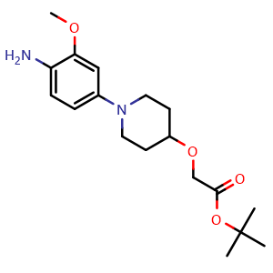 Chemical structure of tert-butyl 2-[[1-(4-amino-3-methoxy-phenyl)-4-piperidyl]oxy]acetate , CAS 2597345-54-3, AChemBlock X216782