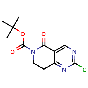 Chemical structure of tert-butyl 2-chloro-5-oxo-7,8-dihydropyrido[4,3-d]pyrimidine-6-carboxylate , CAS 2857816-04-5, AChemBlock X216789