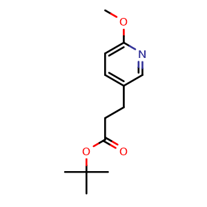 Chemical structure of tert-butyl 3-(6-methoxypyridin-3-yl)propanoate , CAS 1956331-27-3, AChemBlock X216806