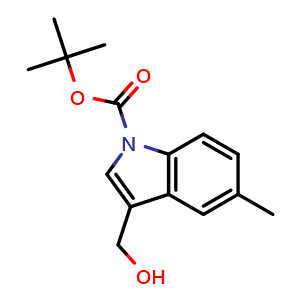 Chemical structure of tert-butyl 3-(hydroxymethyl)-5-methyl-1H-indole-1-carboxylate , CAS 914349-03-4, AChemBlock X216815