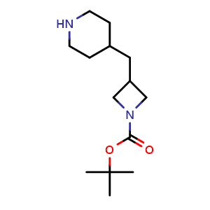 Chemical structure of tert-butyl 3-[(piperidin-4-yl)methyl]azetidine-1-carboxylate , CAS 1781986-49-9, AChemBlock X216820