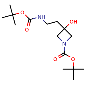 Chemical structure of tert-butyl 3-[2-(tert-butoxycarbonylamino)ethyl]-3-hydroxy-azetidine-1-carboxylate , CAS 2757916-88-2, AChemBlock X216821