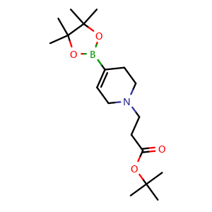 Chemical structure of tert-butyl 3-[4-(4,4,5,5-tetramethyl-1,3,2-dioxaborolan-2-yl)-1,2,3,6-tetrahydropyridin-1-yl]propanoate , CAS 1802892-92-7, AChemBlock X216822