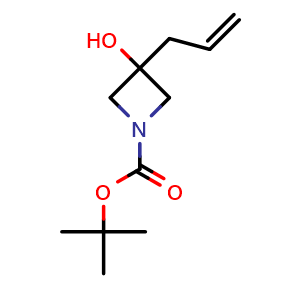 Chemical structure of tert-butyl 3-hydroxy-3-(prop-2-en-1-yl)azetidine-1-carboxylate , CAS 1401728-89-9, AChemBlock X216836