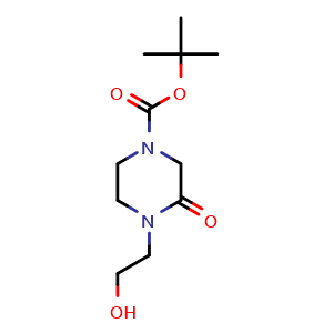 Chemical structure of tert-butyl 4-(2-hydroxyethyl)-3-oxopiperazine-1-carboxylate , CAS 910573-06-7, AChemBlock X216846