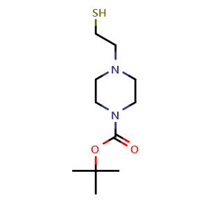 Chemical structure of tert-butyl 4-(2-mercaptoethyl)piperazine-1-carboxylate , CAS 1609024-76-1, AChemBlock X216847