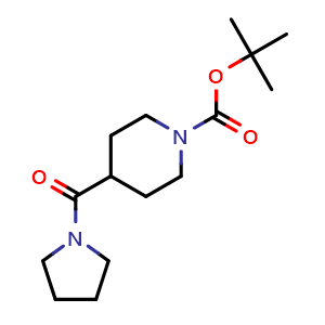 Chemical structure of tert-Butyl 4-(pyrrolidine-1-carbonyl)piperidine-1-carboxylate , CAS 188979-06-8, AChemBlock X216857