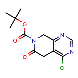 Chemical structure of tert-butyl 4-chloro-6-oxo-5,8-dihydropyrido[3,4-d]pyrimidine-7-carboxylate , CAS 2243571-17-5, AChemBlock X216872